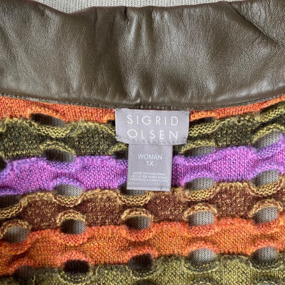 SIGRID OLSEN Open Cardigan Jacket Leather Trim Multi-Color Wool Size 1X - Picture 5 of 7